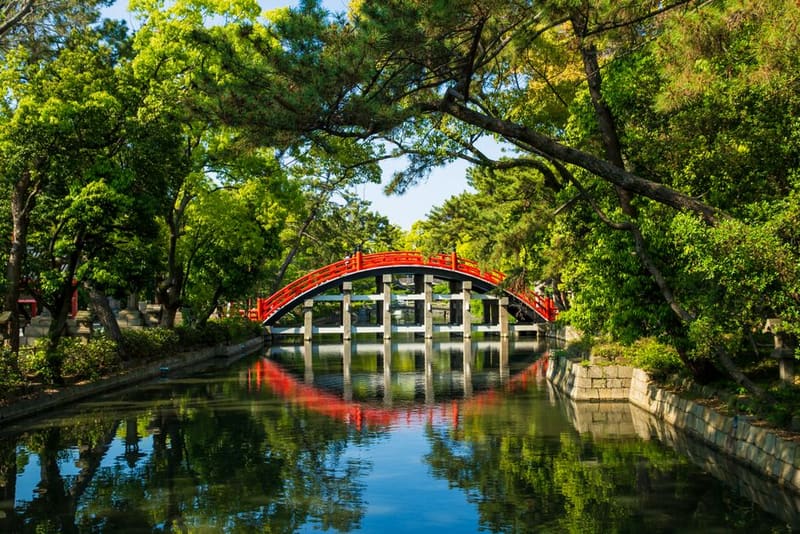 Cross the arched bridge at Sumiyoshi Taisha, Osaka, Japan