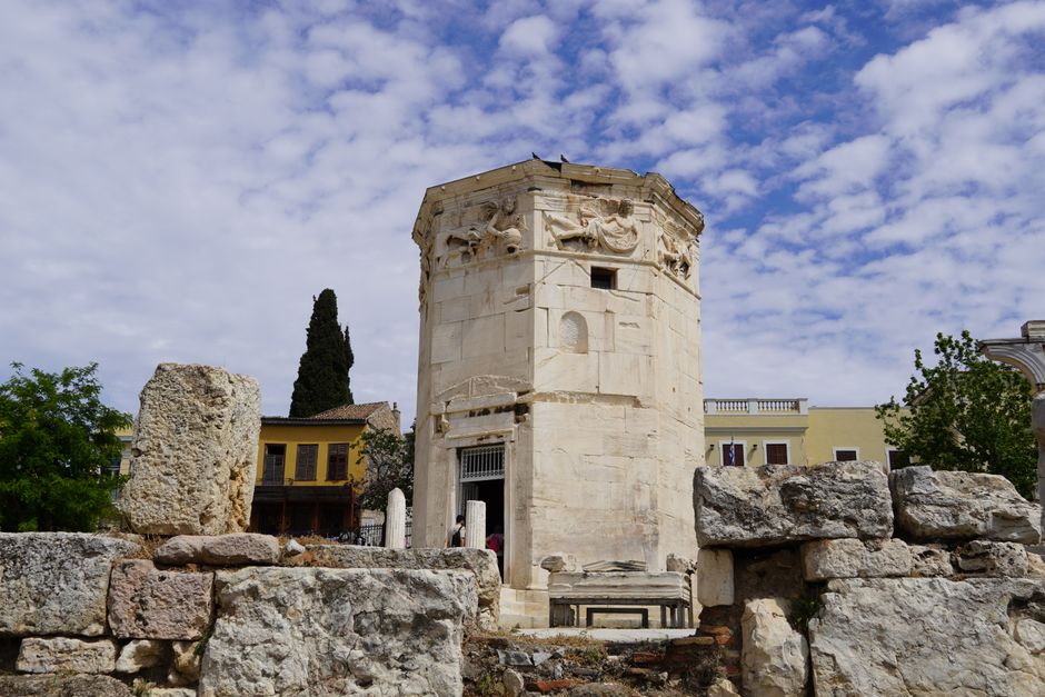 Find the Tower of the Winds in the Roman Agora, Athens, Greece