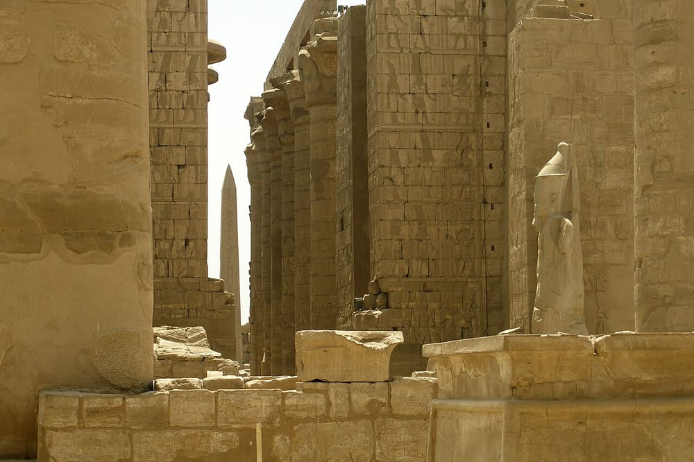 Pylons, columns and an obelisk at the Karnak temple complex, Luxor, Egypt