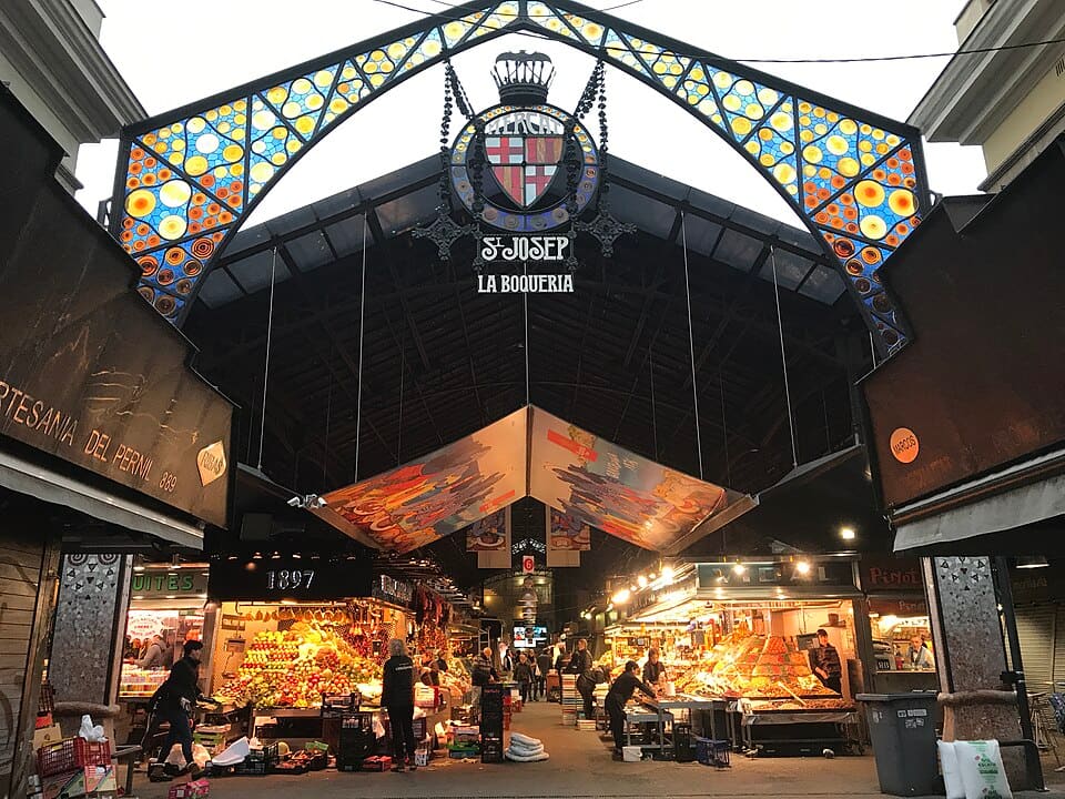 The stained-glass entrance of La Boqueria market, Barcelona