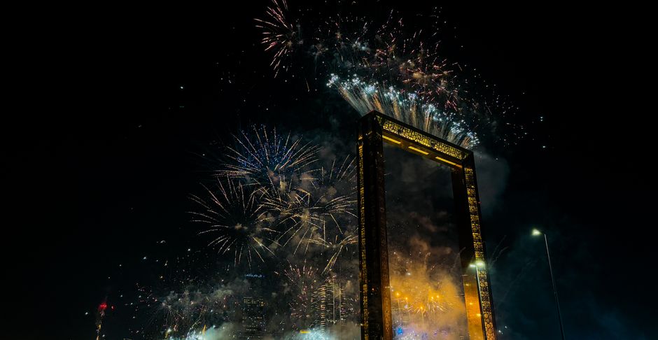 Look both ways from the Dubai Frame, Dubai, United Arab Emirates