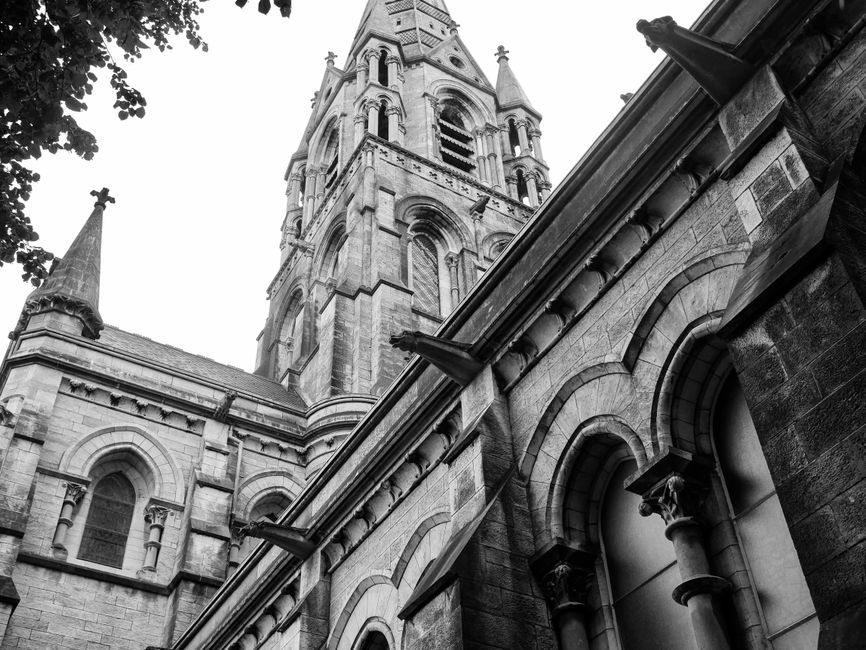Look up at St Fin Barre's Cathedral, Cork, Ireland
