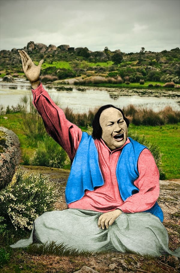 Nusrat Fateh Ali Khan, Pakistan (portrait via Wikimedia Commons)