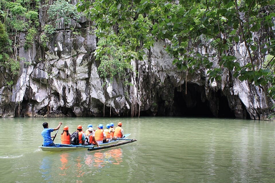 A paddle boat entering the Puerto Princesa Underground River, Palawan, Philippines
