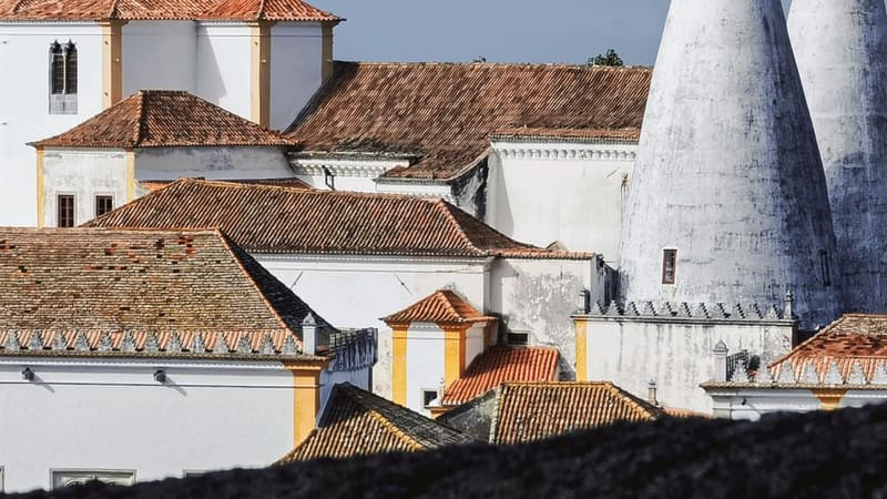 Stand under the chimneys of the Sintra National Palace, Sintra, Portugal
