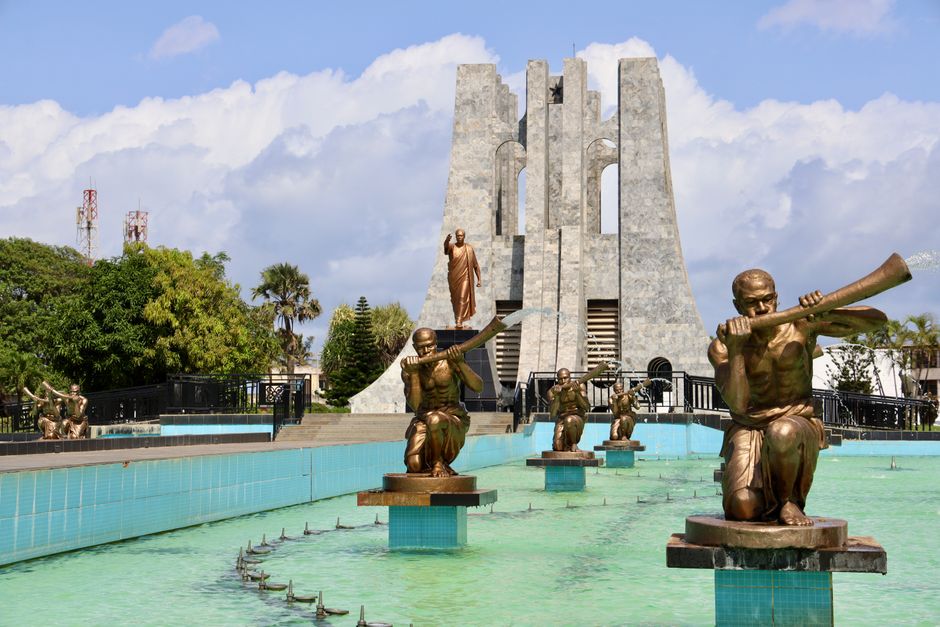 Stand under the upturned sword at the Nkrumah mausoleum, Accra, Ghana