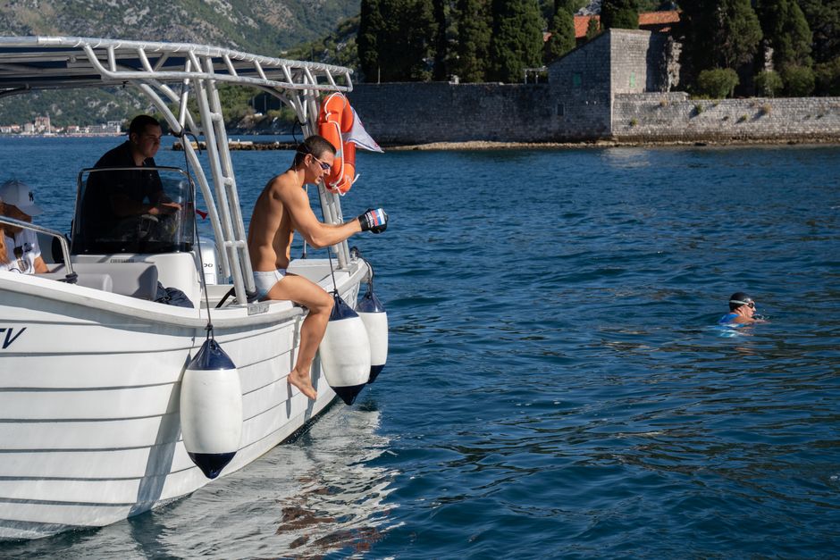 Swim off the Dobrota waterfront, Kotor, Montenegro