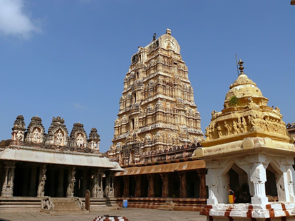 The gopuram and courtyard of the Virupaksha Temple, Hampi, India